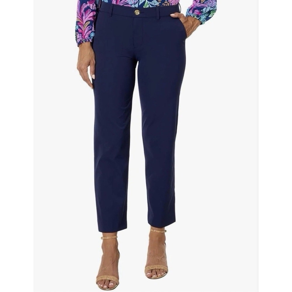 Lilly Pulitzer Travel Trouser Women’s 4 Ankle Pant UPF 50+ Navy Blue 28x28 EUC